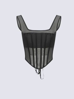 PERFECT CORSET Sheer Black Mesh Corset Top with Boning